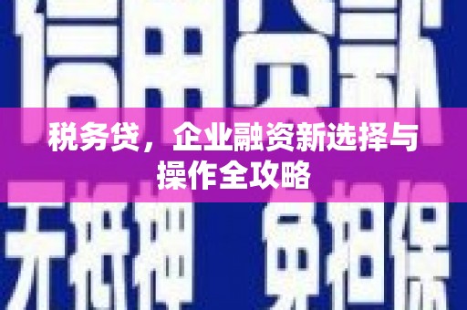 清新税务贷，企业融资新选择与操作全攻略